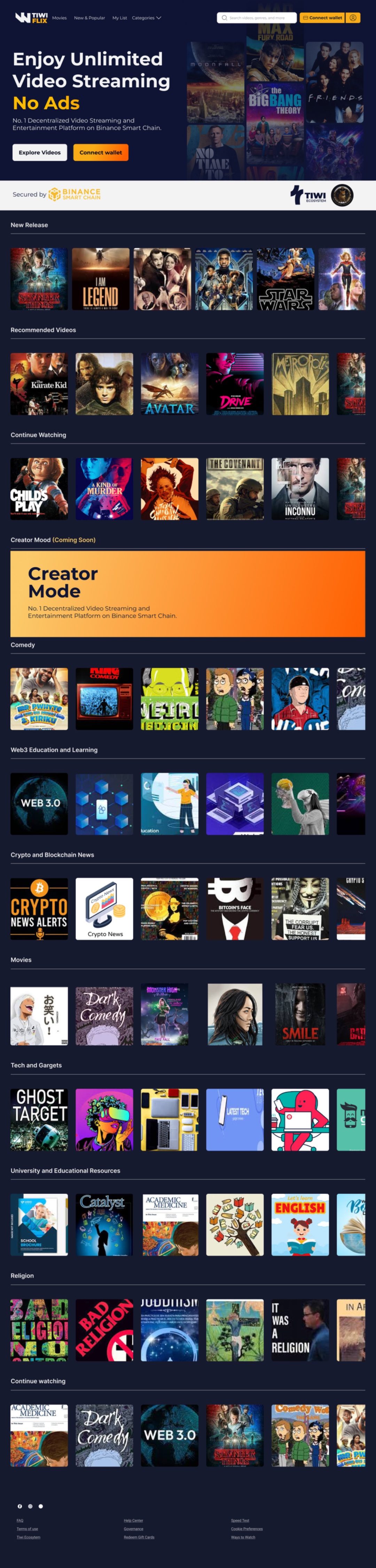 TIWI FLIX decentralized streaming homepage