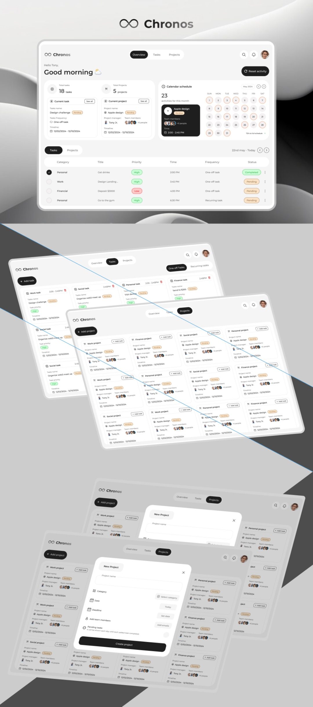 Chronos productivity app UI presentation